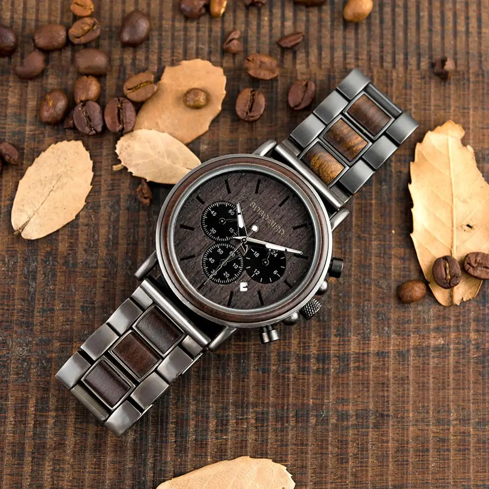 BOBO PASĂRE de Lemn Bărbați Ceas de Lux Top Elegant Marca Cronograf Militare Cuarț Ceas de mână din Lemn Cutie de Cadou relogio masculino