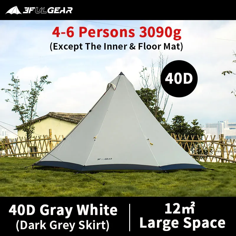 3F UL ECHIPAMENT de Camping 4-6 Persoane TRIB Piramida Tipi Cort 12㎡ Spații Mari 210T/40D rezistent la apa Podea Cort Interior Dimensiuni Reglabile