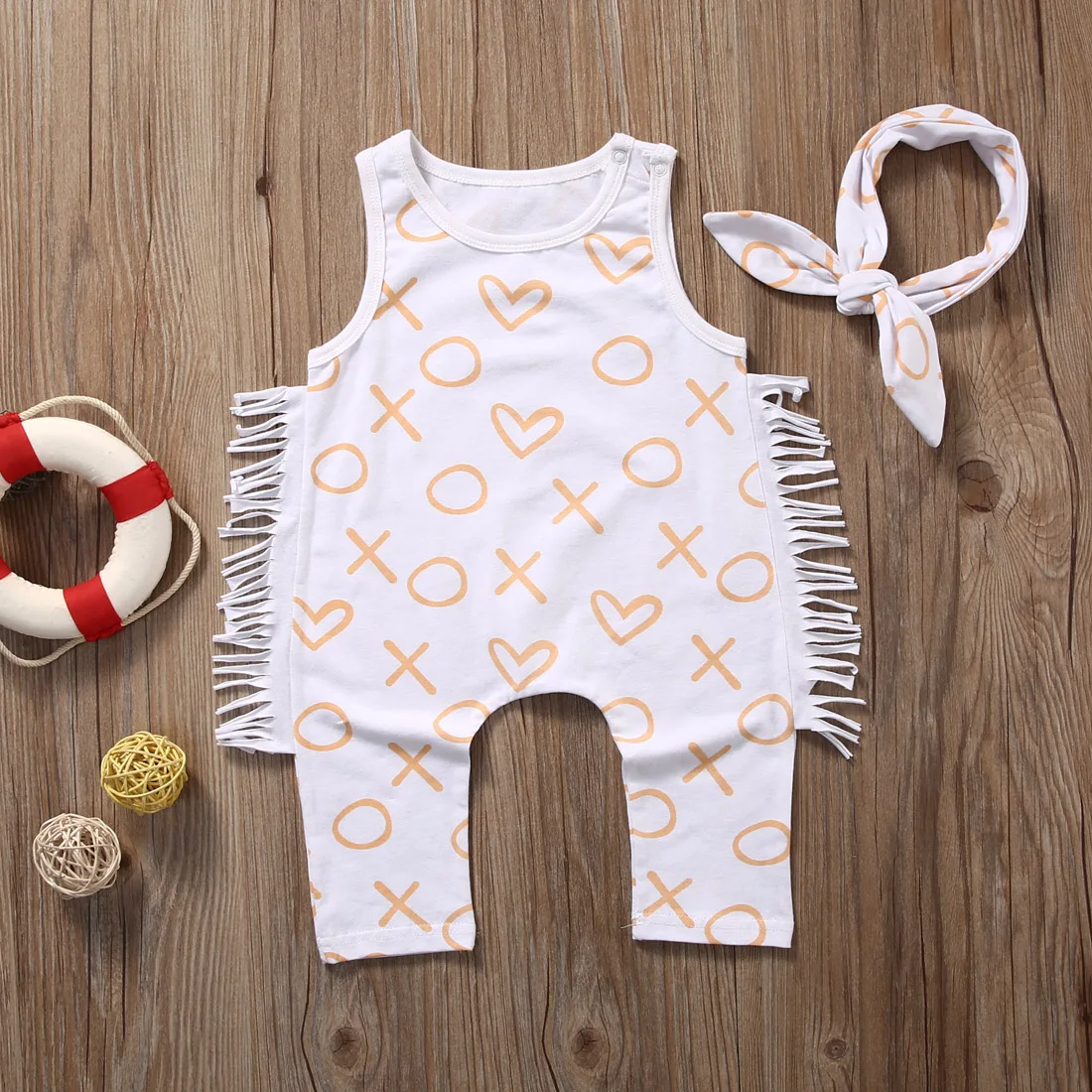 Copil nou-născut Fete Haine de Vară fără Mâneci Geometrice Ciucure Romper +Banda 2 BUC Set Tinuta Sunsuit Fete Printesa Costum