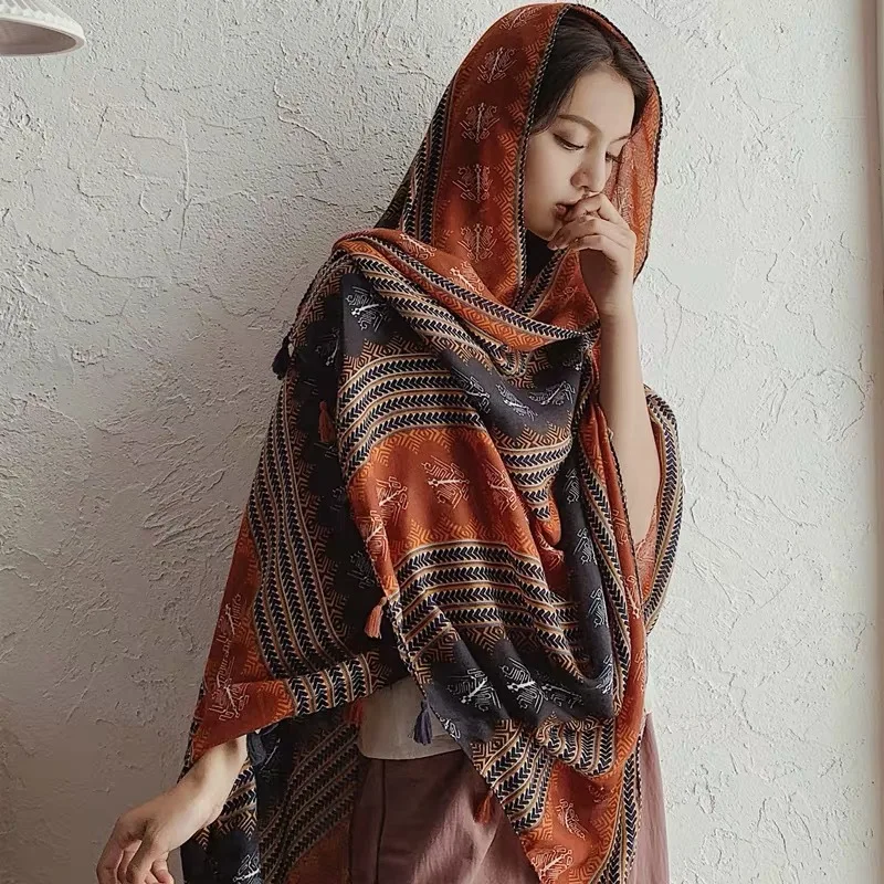 2020 Moda Boem Etnice Ciucure Vascoza Șal Eșarfă Femei Imprimare Geometrice Moale Cald Hijabs și Împachetări Musulman Sjaal 180*90Cm