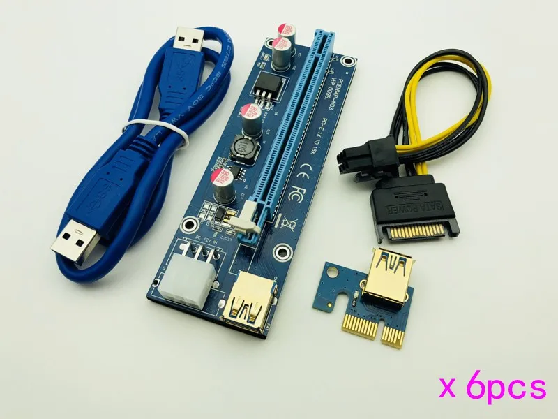 6pcs 009S Coloană 3 LED-uri de Aur, USB 3.0 PCI Express 1X, 4x, 8x, 16x Riser Card SATA la 6pini Cablu de Alimentare pentru BTC Miner Antminer Miniere