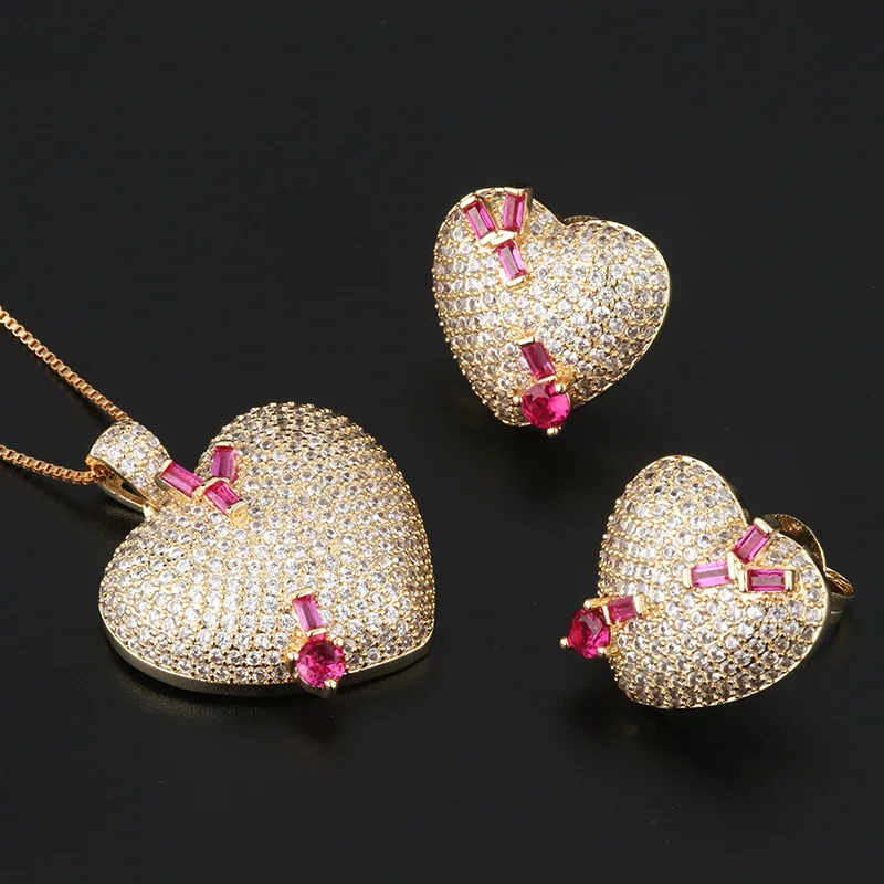 FXLRY Creatoare de Moda Colorate Placat cu forma de inima pandantiv vintage colier cercei set bijuterii pentru femei