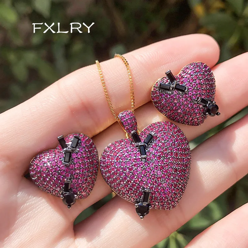 FXLRY Creatoare de Moda Colorate Placat cu forma de inima pandantiv vintage colier cercei set bijuterii pentru femei