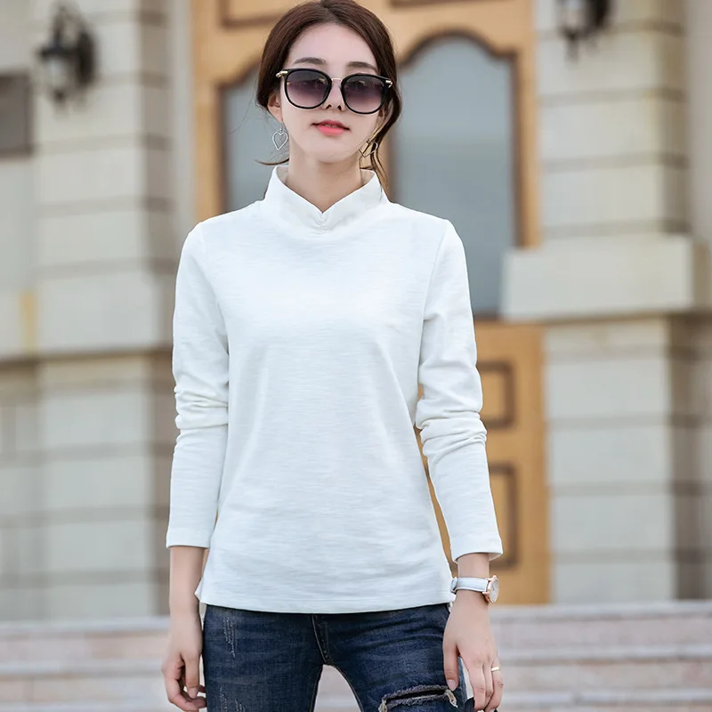 Moda de Bumbac cu mâneci lungi rotund gat culoare solidă pulover femei 2019 noi