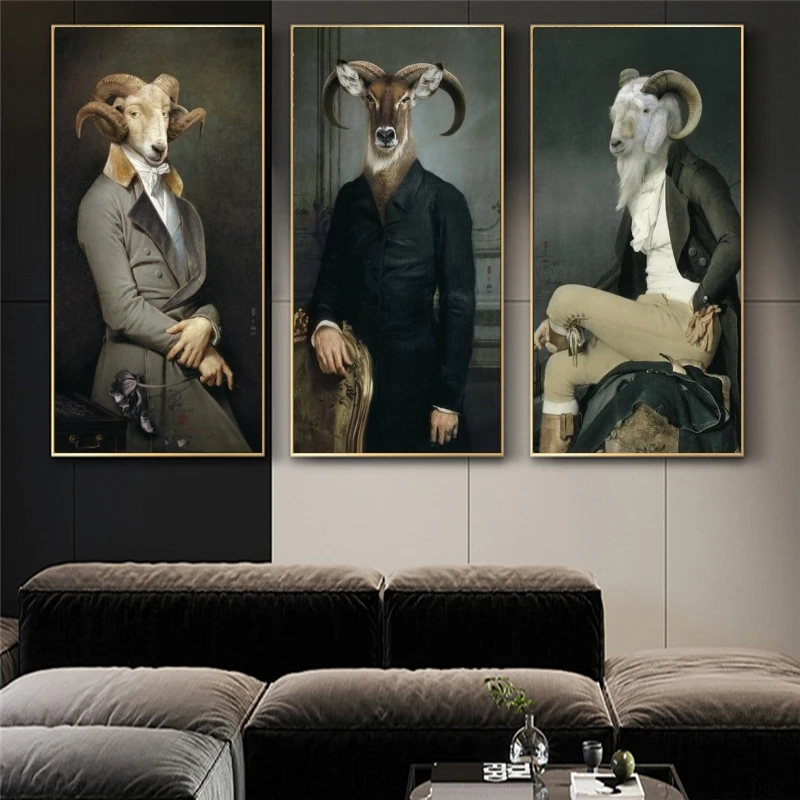 Nordic Arta Retro Conte de Capra Animal Pictura in Ulei Pe Panza Retro Nostalgie de Artă Postes Și Imprimă Imaginile Pentru Camera de zi