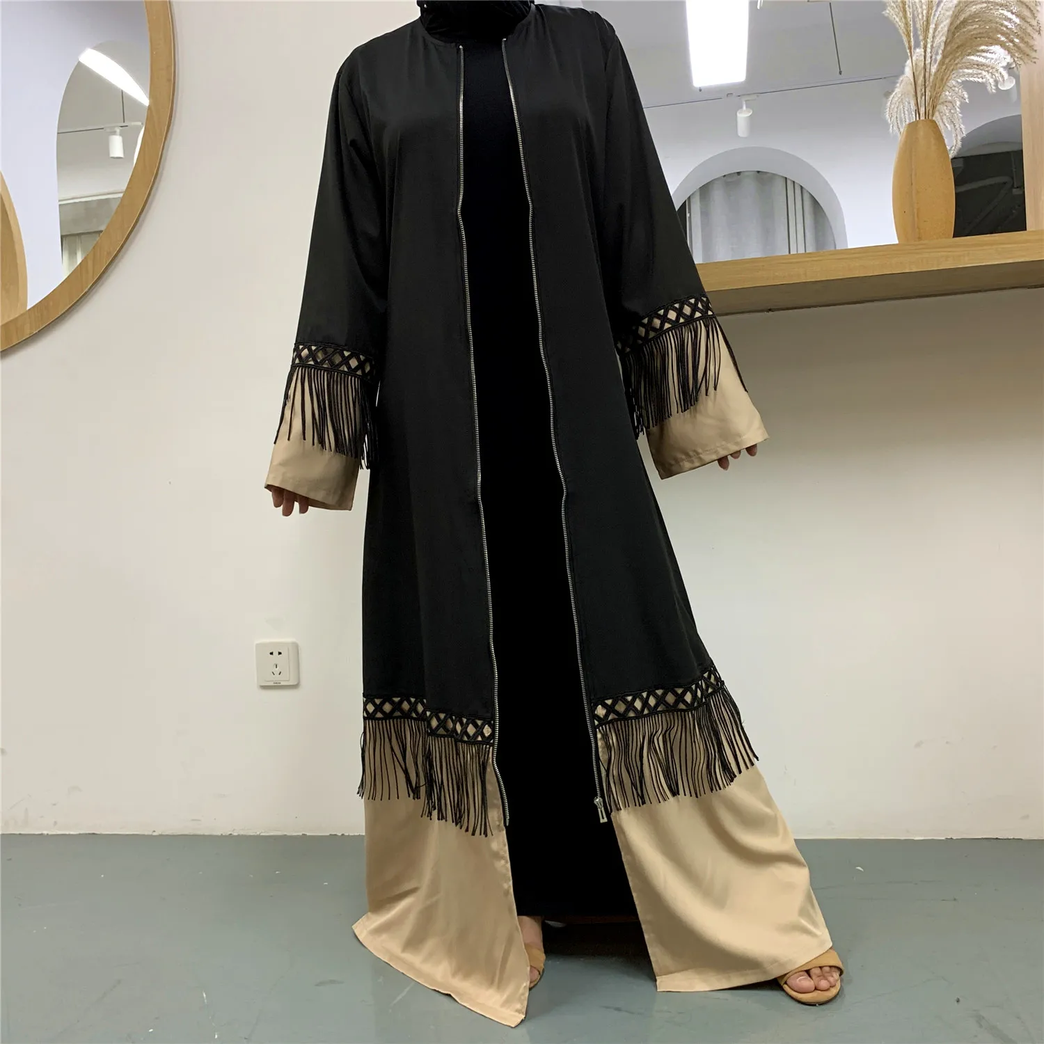 2020 Nou Haine Musulmane Față Fermoar Abaya Ciucuri Islamic Turcia Noua Moda Orientul Mijlociu Femei Închise Abaya În Dubai