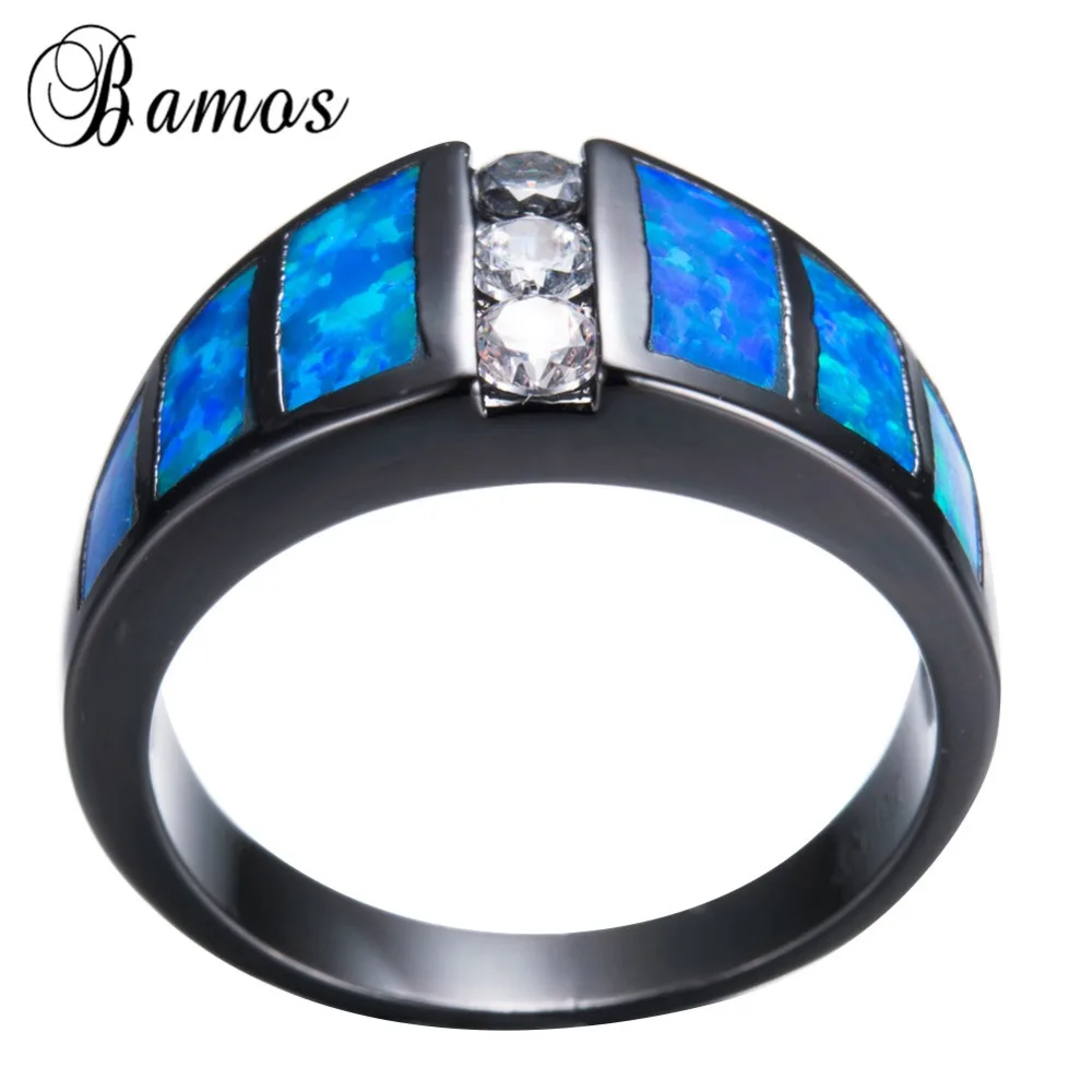 Bamos Stil Geometric Albastru Opal Inel Aur Negru Umplut Petrecere de Nunta Inele de Logodna Pentru Femei Barbati Cadou de Ziua RB1135