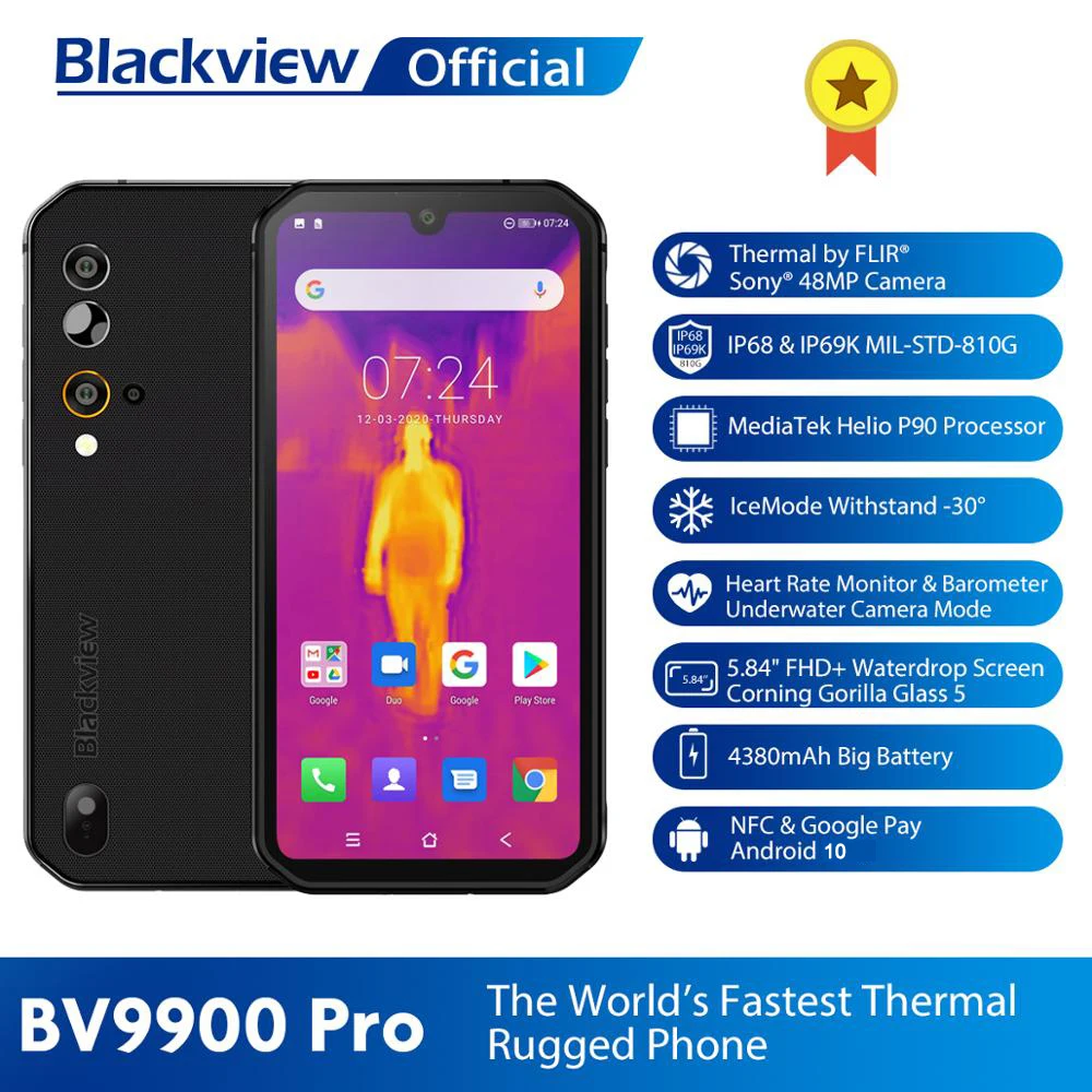 Blackview BV9900 Pro aparat de Fotografiat Termic Smartphone IP68 rezistent la apa 8GB+128GB Helio P90 Accidentat Telefon Quad 48MP Camera 4G Telefon Mobil