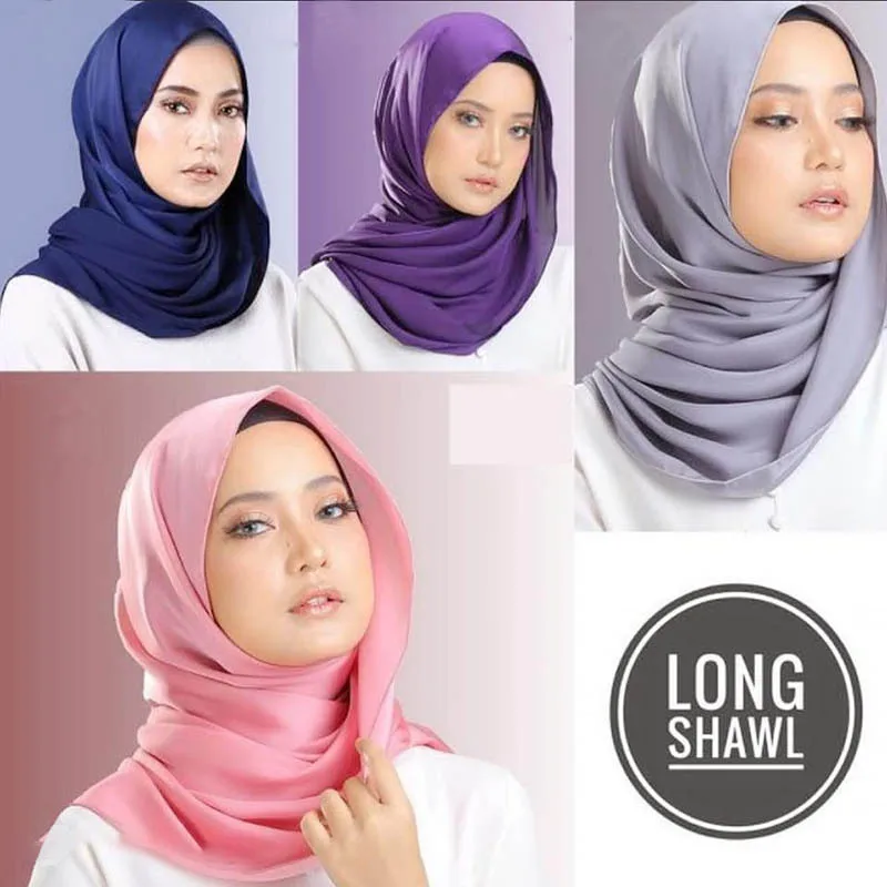Vara Malaysian culoare simplu bentita de matase faux Folie eșarfă satin șal lung pentru femeile musulmane vălului islamic articole pentru acoperirea capului 180x70cm
