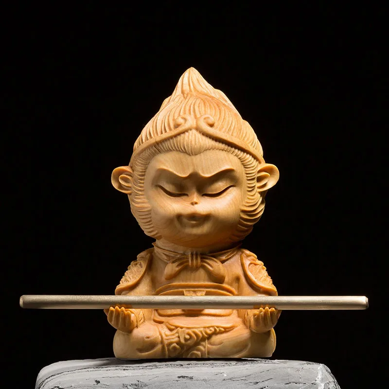 XS138-9 CM Sculptate manual Cimișir Sculptură Figurine Buddha Statuie Decor Acasă -Monkey King Sculptură, Meșteșuguri Populare