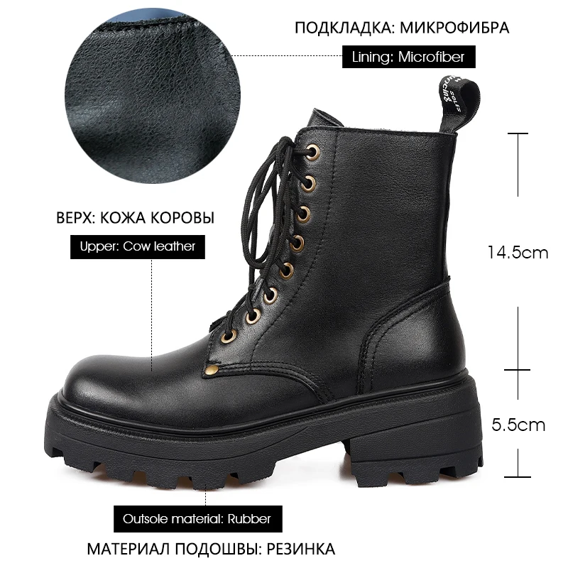 Donna-Iarna Cizme de Zapada Pentru Femei Scurt de Pluș Cald din Piele Dantela-up Platforma Martin Boot Pantofi pentru Femei 2020 Stil Nou