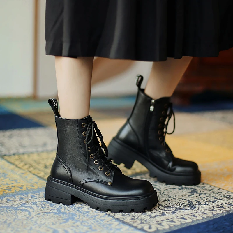 Donna-Iarna Cizme de Zapada Pentru Femei Scurt de Pluș Cald din Piele Dantela-up Platforma Martin Boot Pantofi pentru Femei 2020 Stil Nou