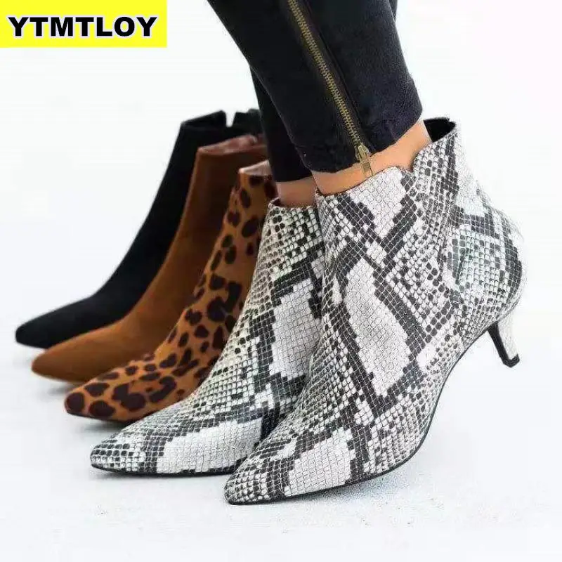 NOI 2020 Femei Glezna Cizme Leopard Femei Subliniat Toe Doamnelor Indesata toc Femeie Pantofi pentru Femeie Încălțăminte Plus Dimensiune 35-43 Șarpe