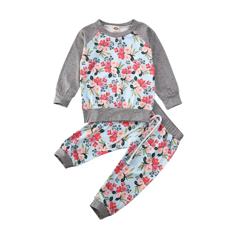 PUDCOCO Toamna Copil Nou-născut Fată Băiat Topuri cu Maneci Lungi Florale, Pantaloni, Costume de Haine Trening 0-3Y