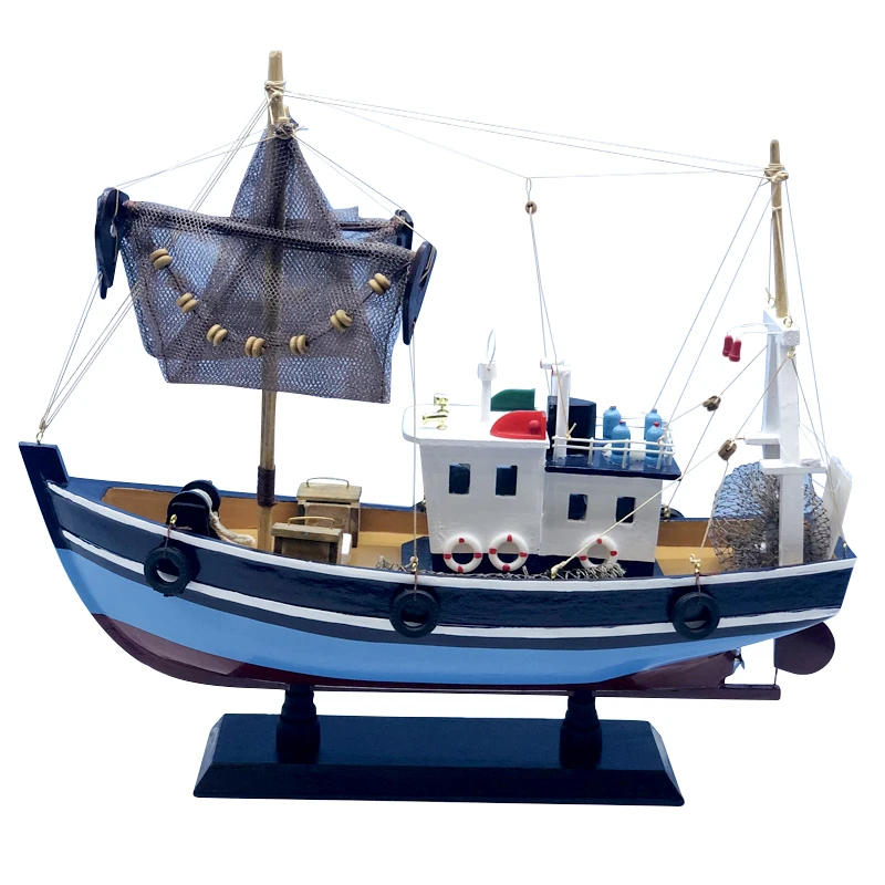 LUCKK 38CM Albastru barca de Pescuit Model de Artizanat din Lemn Nautice Model Retro Model de Navă din Lemn cu vele Pentru Jucarii si Cadouri Decor Acasă 2257-38