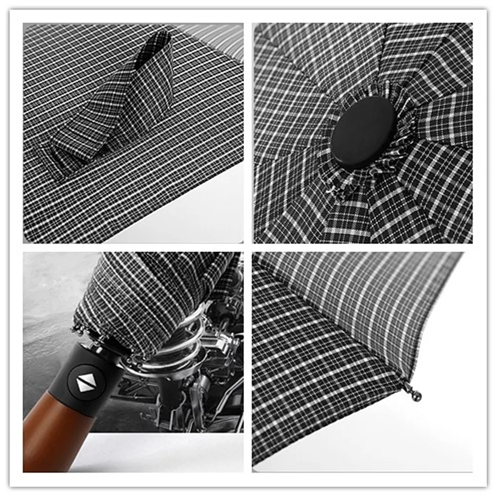 Zece os zăbrele umbrela de trei ori automat de pliere umbrela de afaceri de sex masculin din lemn masiv cu dungi de afaceri umbrelă umbrelă Mare