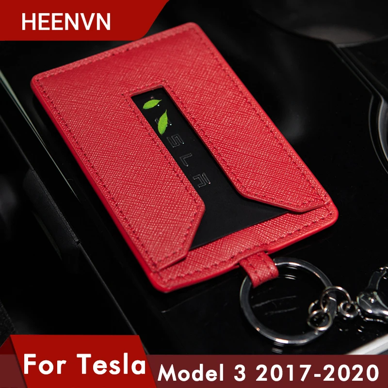 Heenvn Model3 Auto Din Piele Cheia Cartelei Protector Capac Cheie Pentru Tesla Model 3 Accesorii, Negru-Cheie Fob Caz Sac Trei 2020