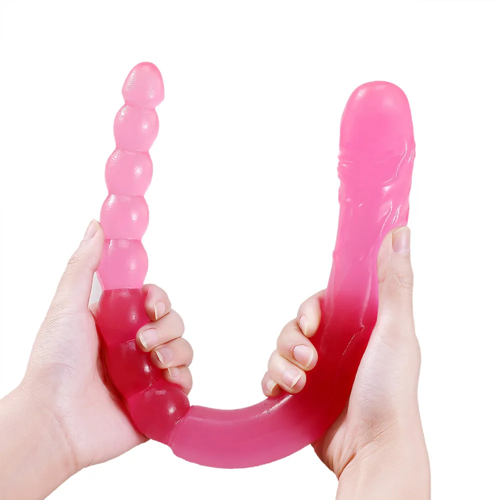 370mm Extra lungi moale dublu cap vibrator jucărie pentru adulți Flexibil Jeleu Vagin Anal Femei, Homosexuali și Lesbiene s-a Încheiat Dong Penis Artificial