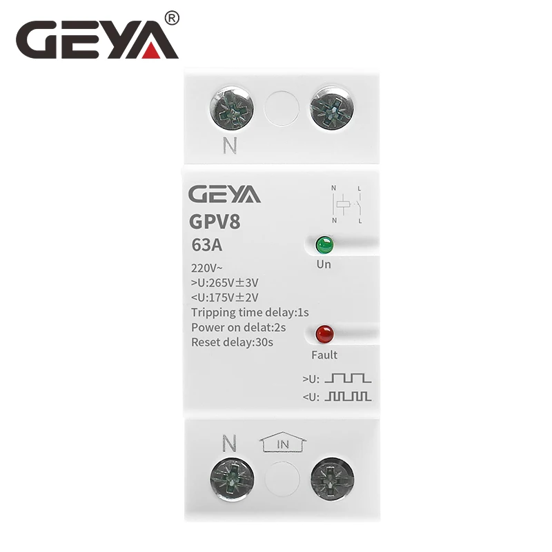 Transport gratuit GEYA GPV8-63D/U 2Pole Șină Din de Recuperare Automată Pe și de Sub Tensiune Dispozitiv de Protecție 32A 40A 50A 63A 220VAC