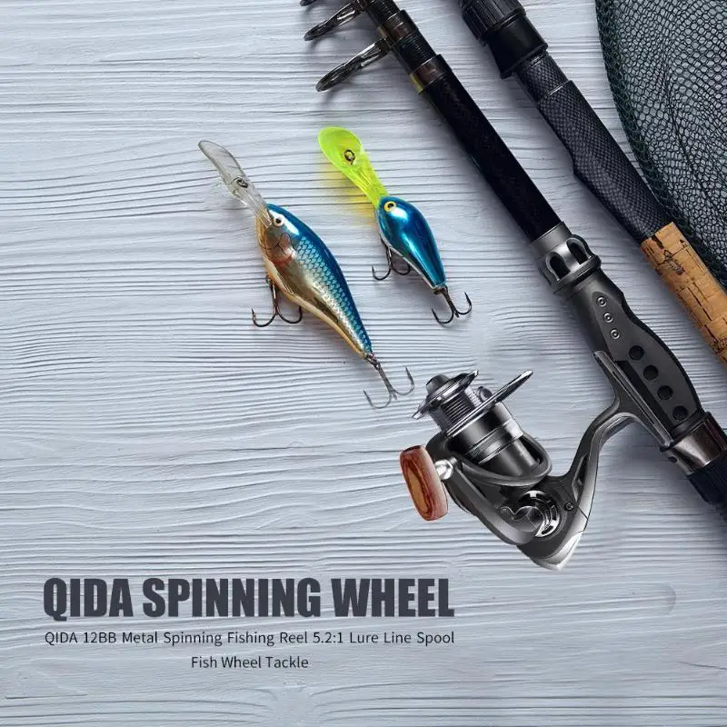 QIDA 12BB Metal Spinning Reel Pescuit 5.2:1 Atrage Pește Linie Roata Aborda