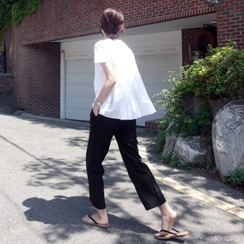 O Linie Volane Summr T Shirt Doamnelor Harajuku Kwaii Coreea Design Elegant Alb Top Tee 2020 Casual Supradimensionate pentru Femei T-shirt Birou