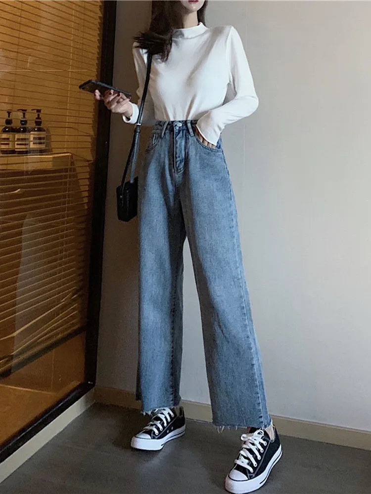 WAVSIYIER stil coreean Streetwear Pantaloni din Denim solid epocă blugi femeie 2020 toamna iarna pantaloni din denim pentru femei talie mare doamna
