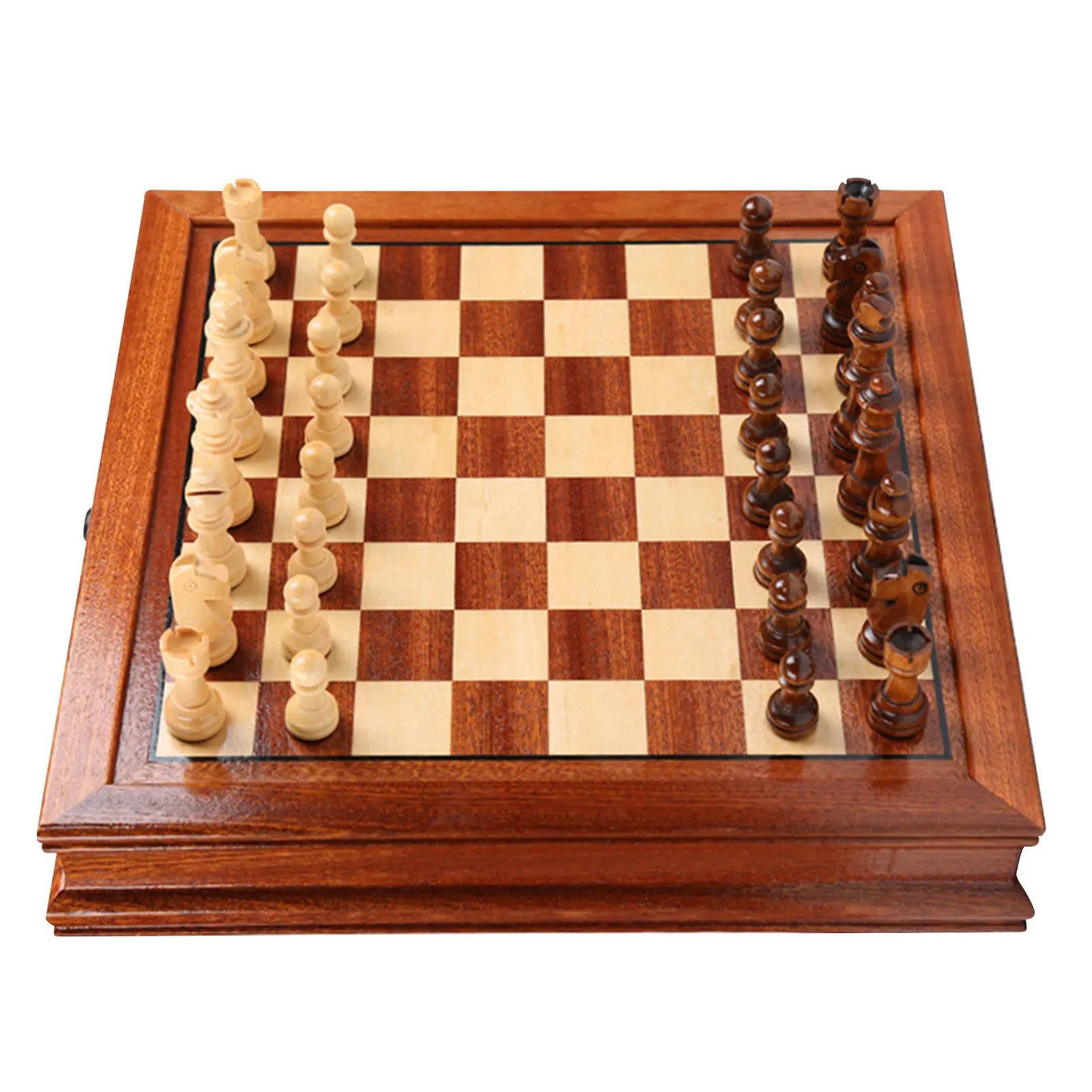 3-în-1 Joc de Șah Jucărie din Lemn Pliabile de Șah Profesionist Set Deluxe de Șah, Joc de Dame, Set Masa de Șah, Tabla de Joc Set