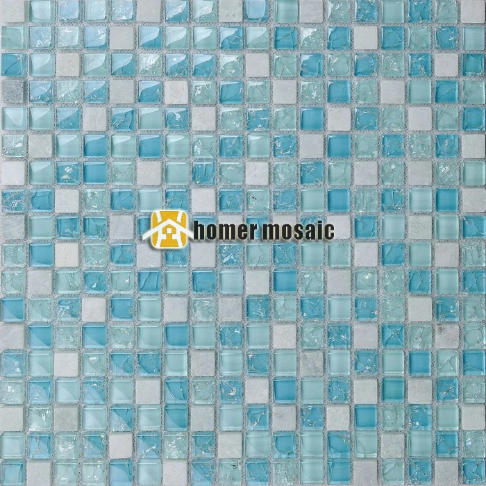 Mini gheață crackle, albastru de sticlă mozaic alb amestecat piatră de gresie pentru baie duș gresie bucatarie backsplash gresie mozaic pe perete HME6011