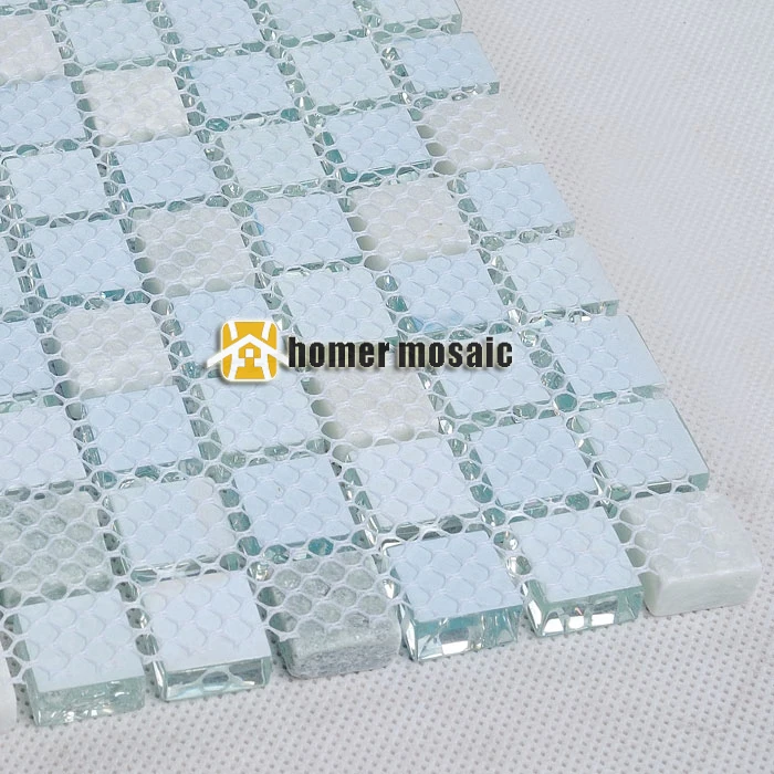 Mini gheață crackle, albastru de sticlă mozaic alb amestecat piatră de gresie pentru baie duș gresie bucatarie backsplash gresie mozaic pe perete HME6011