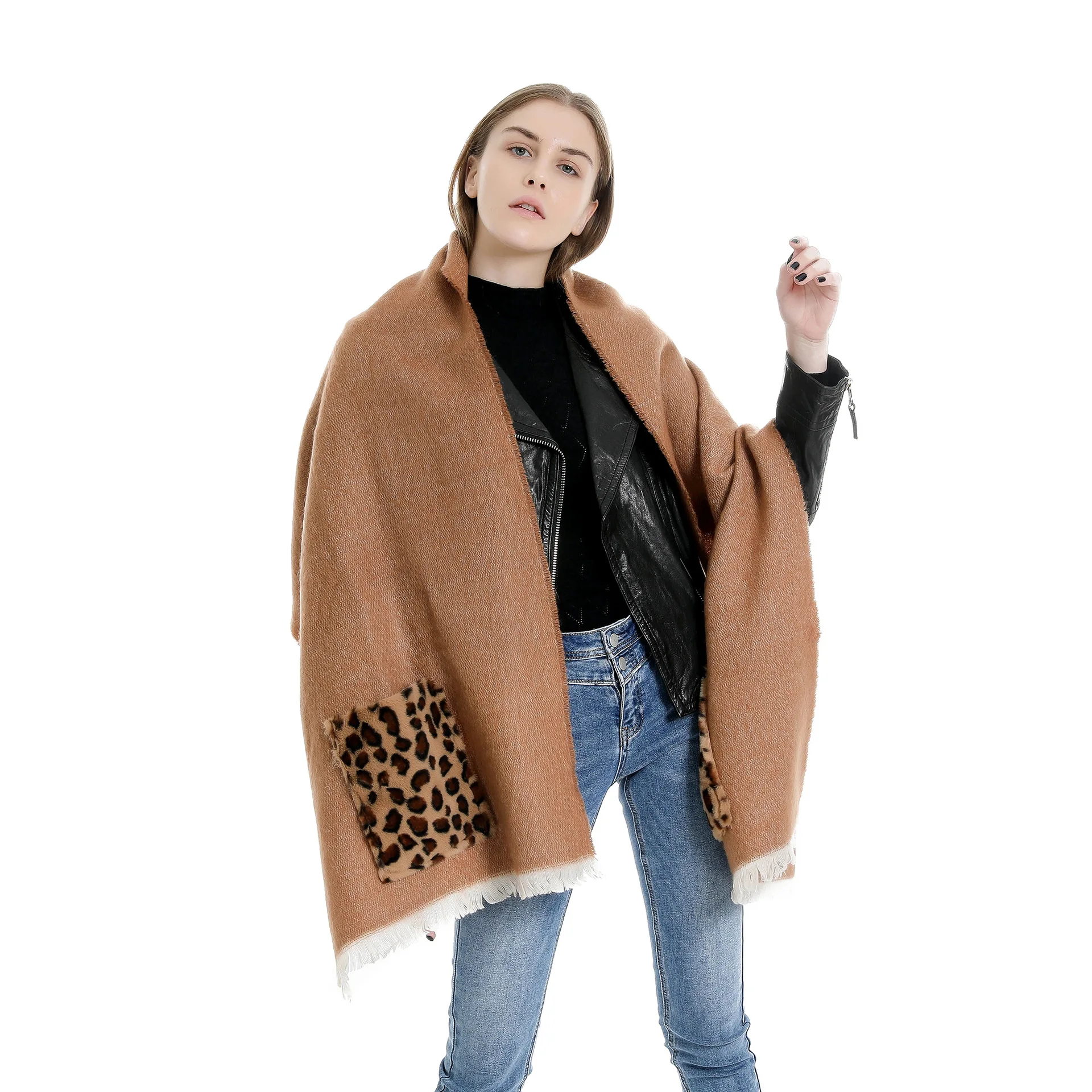 2020 Iarna Femei Poncho Pelerina Cardigan Folie de Cald Îngroșa Eșarfă de Cașmir, Cu Buzunar Pashmina Foulard Femme Leopard de Imprimare Șal