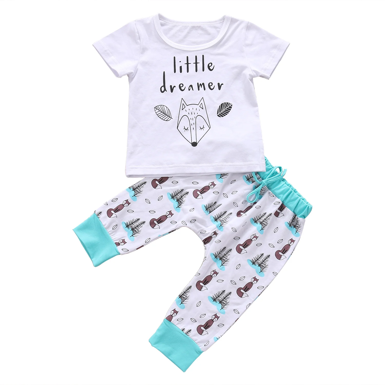 Copil copil Copil Copil Nou-născut Băiat Haine de Fata Set Minunat Fox Model cu Maneci Scurte T-shirt, Pantaloni de Bumbac Moale Tinutele 2 buc