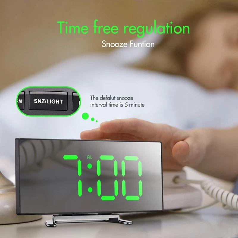 Ceas cu Alarmă Digital de 7 Inch Curbat Estompat LED Sn Electronic Digital desktop Clock pentru Copii Dormitor Număr Mare Ceas de Masa
