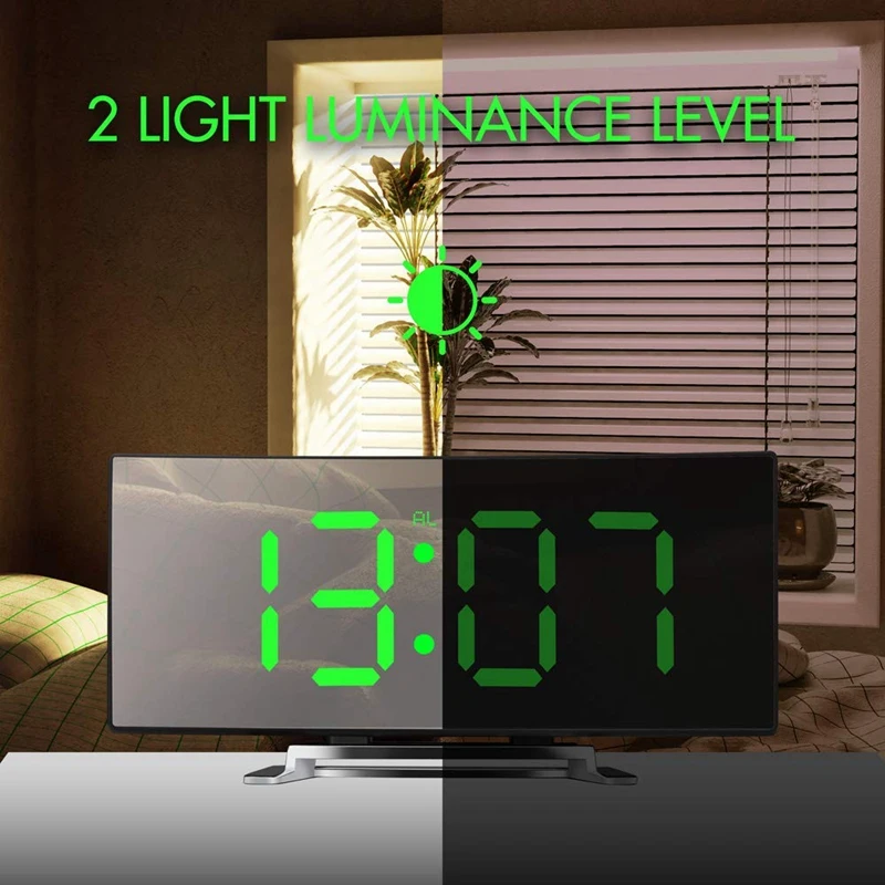 Ceas cu Alarmă Digital de 7 Inch Curbat Estompat LED Sn Electronic Digital desktop Clock pentru Copii Dormitor Număr Mare Ceas de Masa