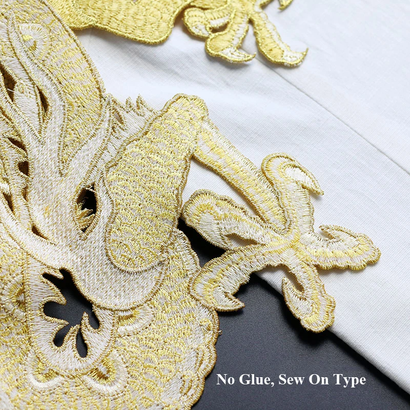 Dimensiuni mari de Aur, Argint Dragon Patch-uri Brodate Coase Pe Îmbrăcăminte Aplici Patch-uri de Moda Rochie Cheongsam DIY Accesorii