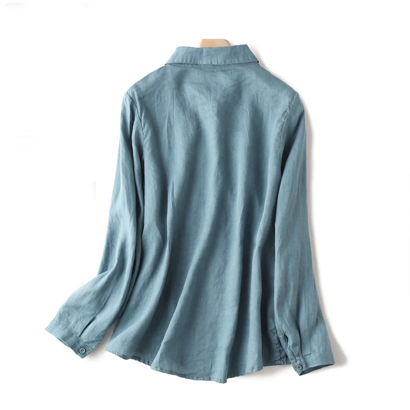 Lenjerie din Bumbac Camasa Femei, Plus dimensiune Îmbrăcăminte Brodate Bluza Buton-up Long sleeve Top Femei Albe Doamne de Birou Casual