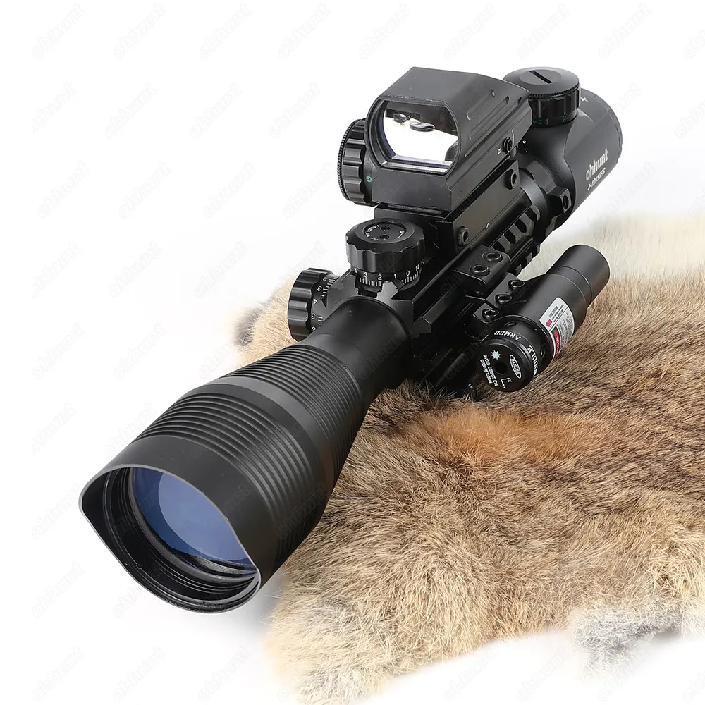 Ohhunt 4-12X50 Iluminate Telemetru Reticul domeniul de Aplicare Pușcă Holografic 4 Reticul Vedere 11mm si 20mm Rosu Laser Combo Riflescope