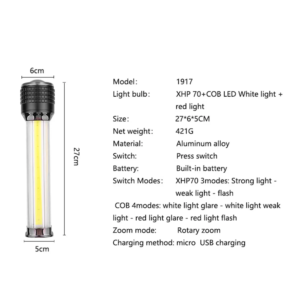 COB LED Lanterna Impermeabil 1800LM P70 + în aer liber Camping Drumetii Zoom LCD Lanterna Pliere Lanterna Portabil de Întreținere