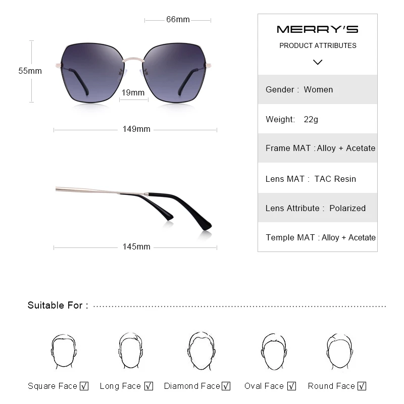 MERRY Femei Pătrat ochelari de Soare Polarizat Doamnelor Moda Trend ochelari de Soare UV400 Protecție S6236