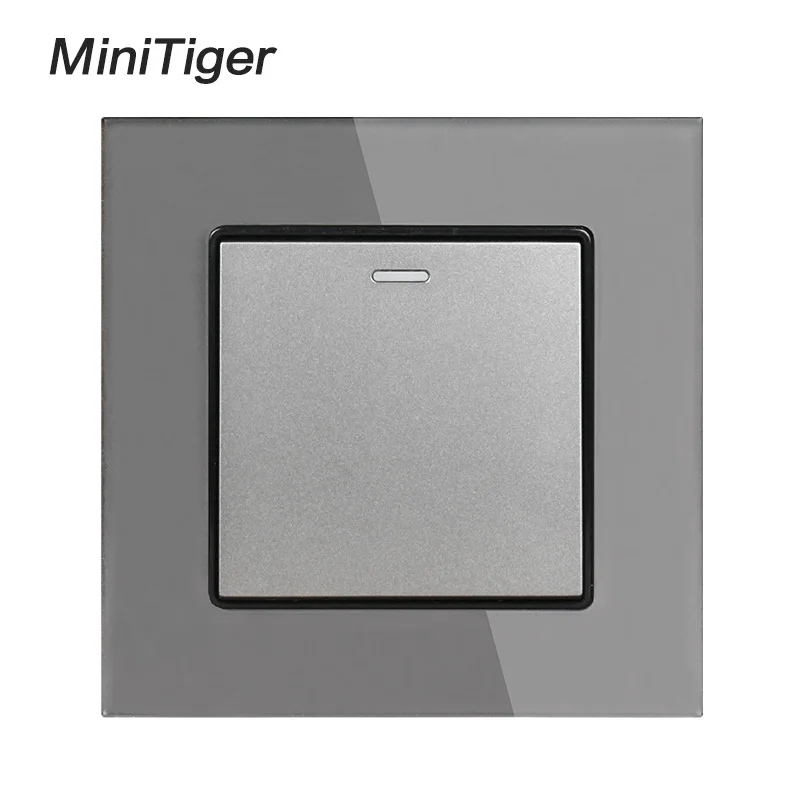 Minitiger Alb de Lux Cristal Geam Panou 1 Banda 1 Modul de Perete de Lumină Buton Comutator On / Off, Comutator de Perete 16A 250V AC