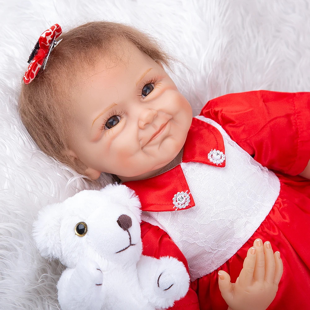 KEIUMI 22 Inch Full Silicon Vinil Renăscut Baby Dolls Pânză de Corp Natural Renăscut Copii Fata de Copil Pentru Copil Ziua de nastere Cadouri
