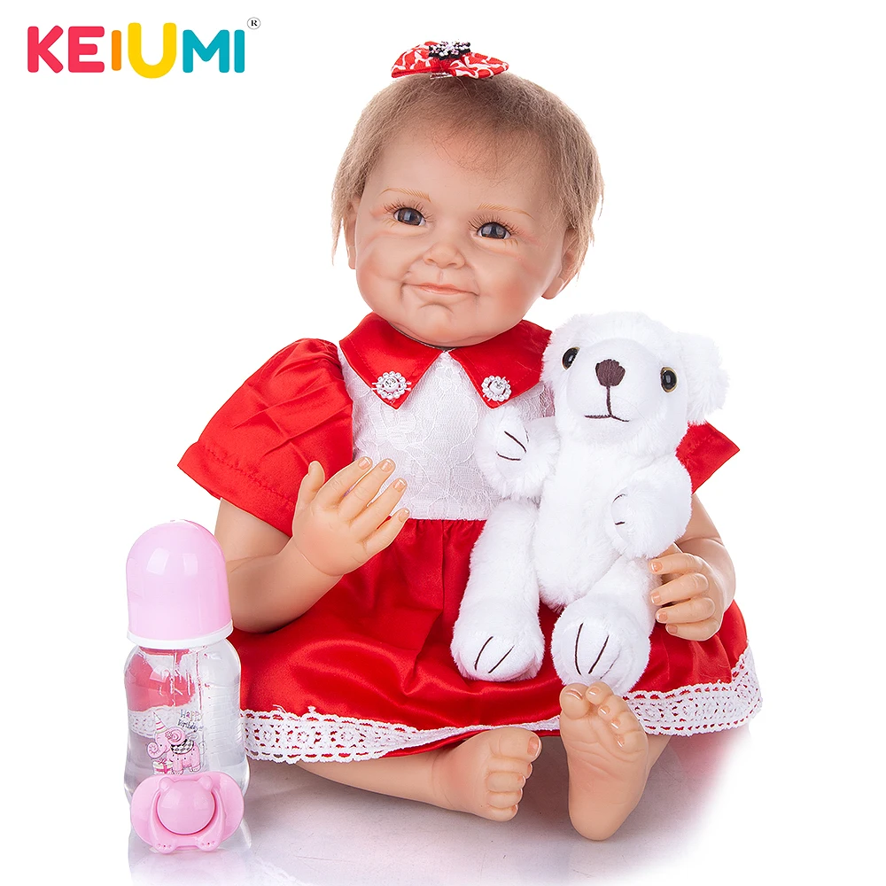 KEIUMI 22 Inch Full Silicon Vinil Renăscut Baby Dolls Pânză de Corp Natural Renăscut Copii Fata de Copil Pentru Copil Ziua de nastere Cadouri