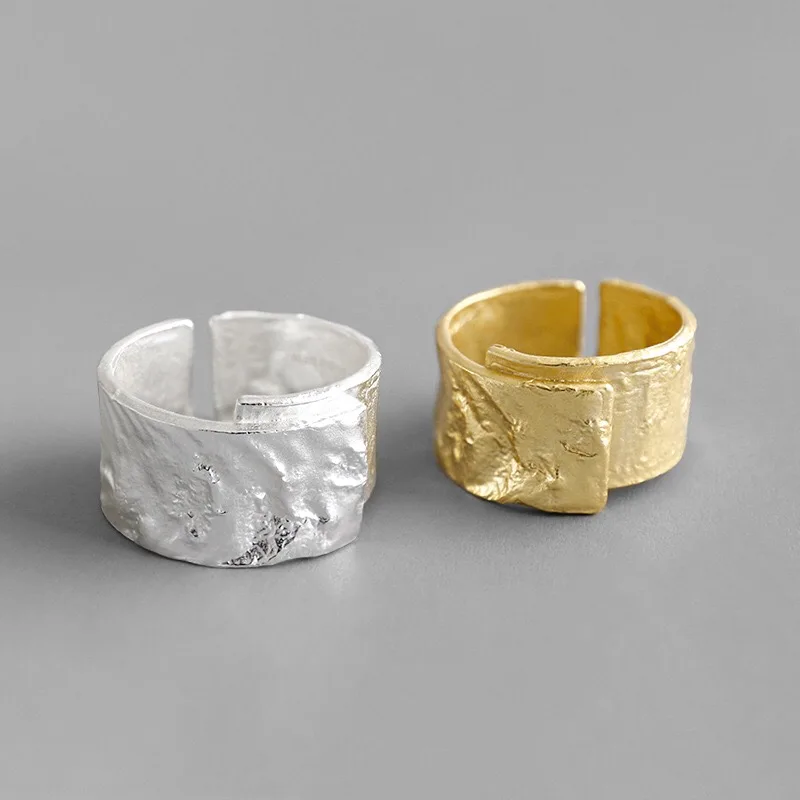 Inel lat De Argint 925 Inel Deschis pentru Femei URI de Aur și Argint de Culoare Foiță de Aur Concav-convex Neregulate Fata