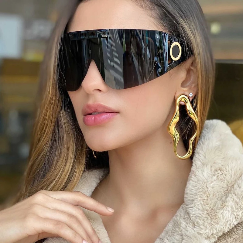 2021 Noua Moda Supradimensionate Una Bucata Ochelari De Soare Pentru Femei Brand Designer De Mare Rama De Ochelari Vintage Ochelari De Soare Oculos Feminino