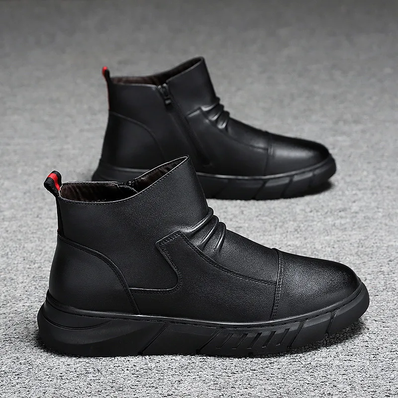 Barbati Cizme din Piele de Toamna 2021 Nou Pantofi pentru Bărbați Chelsea Cizme Barbati Low-top Negru Cizme de Zapada Bărbați pe Plus Cașmir Cald