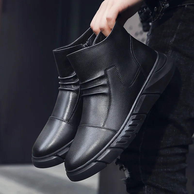 Barbati Cizme din Piele de Toamna 2021 Nou Pantofi pentru Bărbați Chelsea Cizme Barbati Low-top Negru Cizme de Zapada Bărbați pe Plus Cașmir Cald