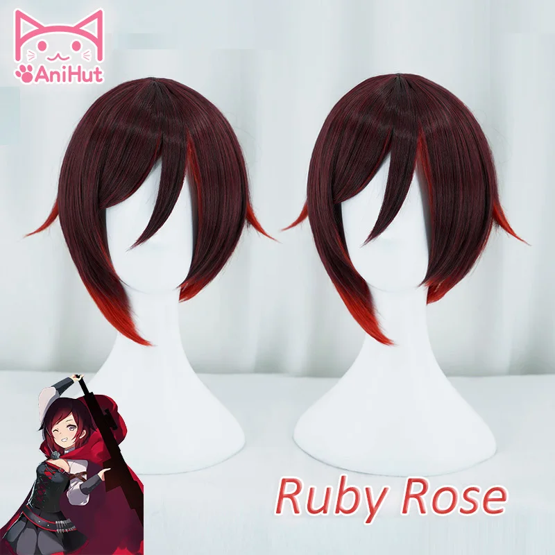【AniHut】Ruby Rose Peruca Scurta Rosie Drepte Par Sintetic Rezistent La Căldură Cosplay Anime Părul Peruca Cosplay Ruby Rose