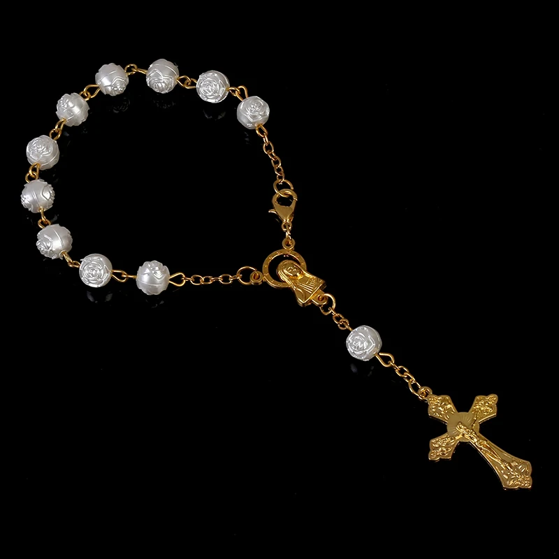 12pcs/lot 8mm aur simulare perla religioase rozariul catolic bratara femei en-gros brățară cu margele de bijuterii