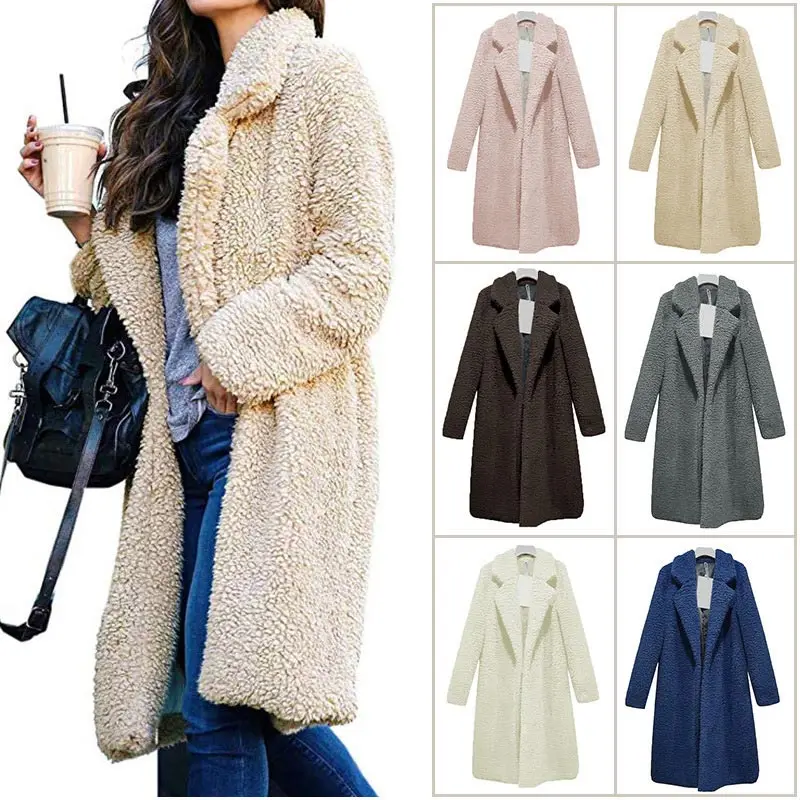 Culoare solidă lână sacou feminin haina de toamna iarna cald moale cardigan jacheta blana femei elegante faux blana femei haina casual
