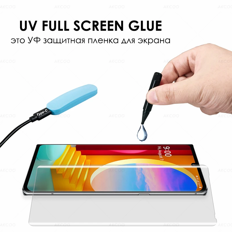 3D Full Acoperire UV Film de Sticlă pentru LG CATIFEA Protector de Ecran Sensibil la Atingere de Amprente Deblocare pentru LG G9 Sticla