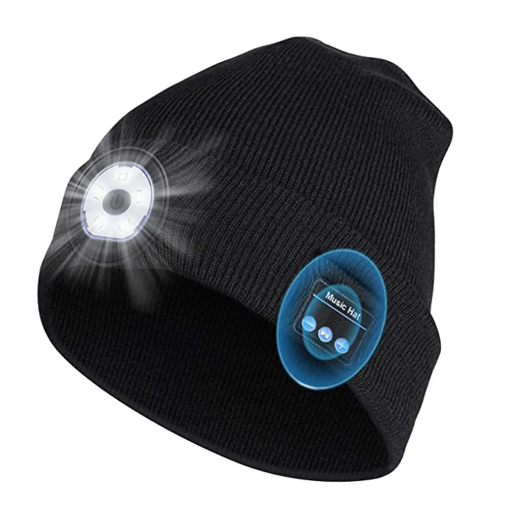 Beanie Hat Bluetooth 5.0 LED set de Căști Stereo Wireless Music Player Pălărie cu Hands-free Funcția de Microfon Reîncărcabilă Reglaj